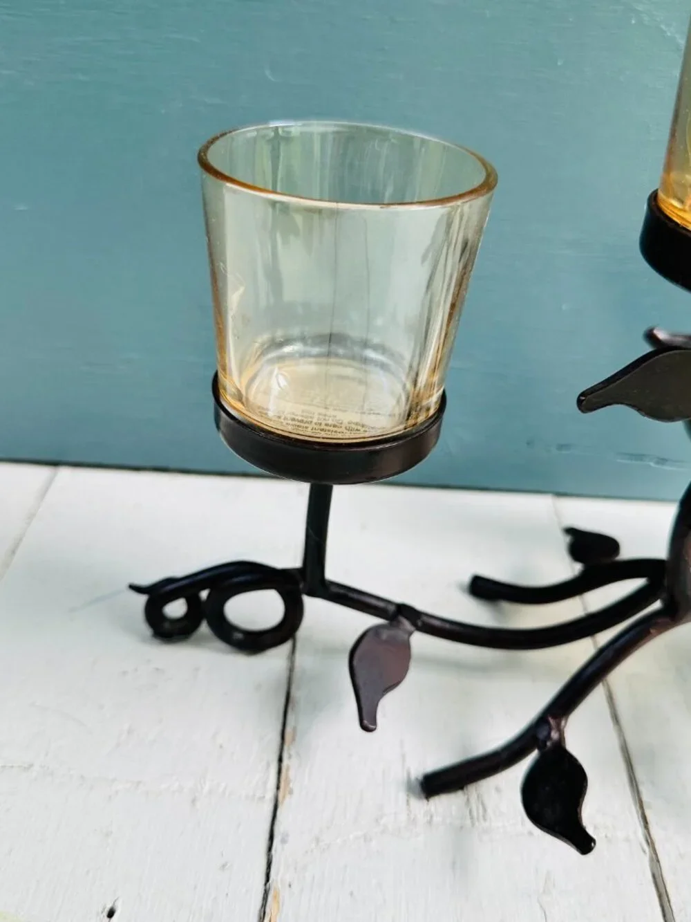 Vintage Pier 1 Metal Bird Candle Holder Triple Votive Centerpiece Wrought Iron
